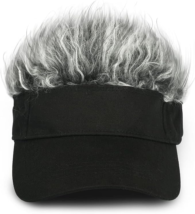 Novelty Visor cap Adjustable Visor Hat with Spiked Wigs - Black and Brown