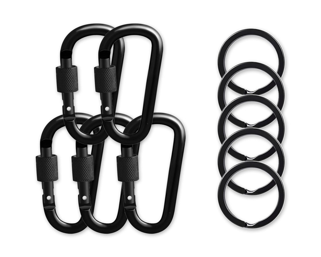 Locking Carabiners Set of 5 Carabiner Clips with Key Rings