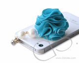 Dangling Flower Crystal Headphone Jack Plug - Blue