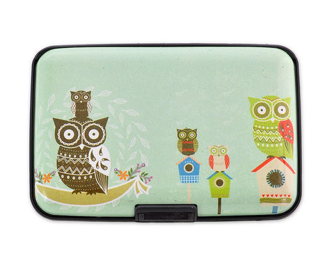 Owl Printed Business Card Case - Blue