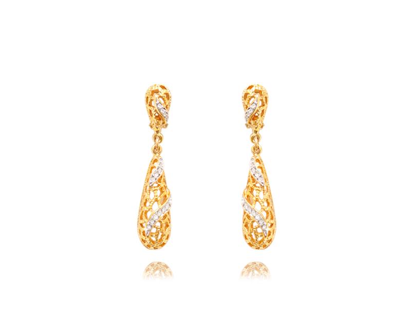 Gold Hollow Carved Crystals Clip Earrings