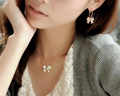 Noble Bow-knot Silver Crystal Necklace - Deep Blue