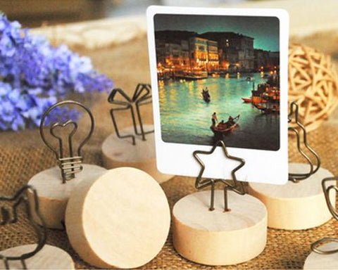 2" Paper Photo Clip Memo Card Wood Base Holder Table Decor -Ribbon Bow