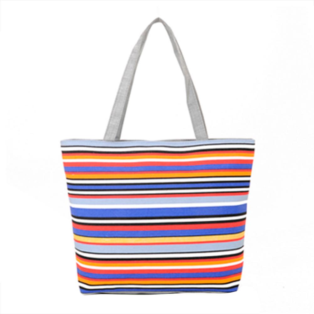 16 Inches Striped Canvas Tote Beach Handbag