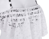 Lace Flounce Stripe Halter Bikini Set - Black