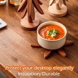 Wooden Tree Trivet Set Foldable Stand Walnut