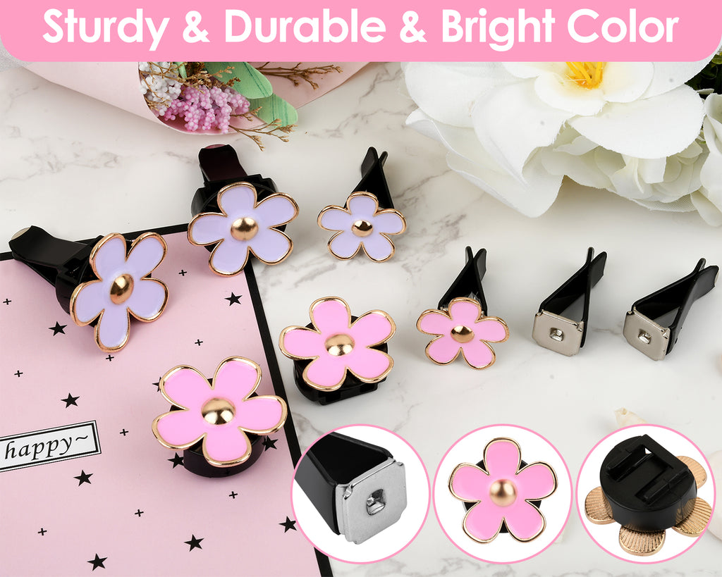 Flower Car Vent Clip Set of 6 - 4 Pieces Cute Car Essential Oil Diffuser Vent Clip and 2 Small Flower Decorative Vent Clips Pink Car Accessories