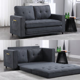 DS. DISTINCTIVE STYLE Pull Out Sofa Bed 55 Inch Width Convertible Sleeper Sofa Couch with Pullout Bed 2-in-1 Floor Futon Sofa Bed with Side Pockets