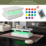 Modern Coffee Table for Living Room 39 Inch 16 Color LED Lights High Gloss Coffee Table with 2 Drawers and Open Storage Space