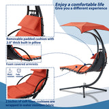 Outdoor Hanging Chaise Lounge Chair Curved Steel Outdoor Hammock Chair with Built-in Pillow and Removable Canopy