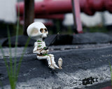 Fishing Skeleton Statue 4.5 Inch Mini Skull Figurines Halloween Gothic Decor Resin Cute Skull Fisher Sculpture