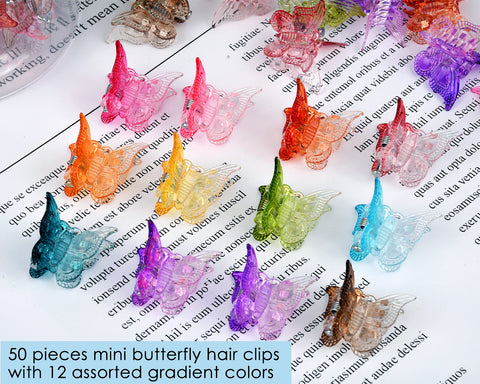 SSmall Butterfly Hair Clips for Girls 50 Pieces Mini Butterfly Clips 12 Assorted Gradient Colors 90s Hair Clips with Box