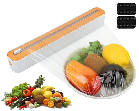 Refillable Plastic Wrap Dispenser with Slide Cutter Reusable Foil and Cling Film Dispenser for Kitchen Drawer, Cupboards and Refrigerator