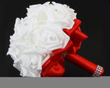 Silk Rose Wedding Bouquets with Crystal Decoration - Red