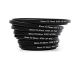 7 Pcs Camera Lens Filter Adapter Metal Stepping Rings Step Up 49-77mm