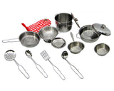 13 Pieces Stainless Steel Cooking Toys Set for Role Playing - Silver