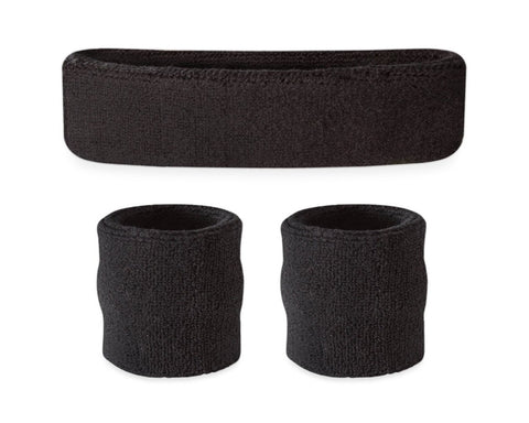 3 Pieces Elastic Sport Headband Wristband Set - Black