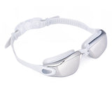 Swimming Goggles with Anti-fog Mirror Lens and Case - White