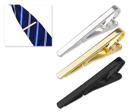 3 Pieces Men's Tie Clip Tie Bar Set - Gold, Silver and Black
