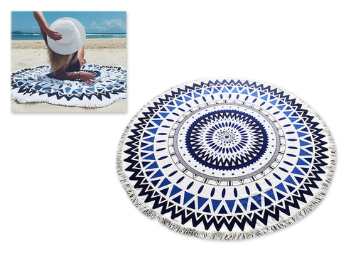 Fiber Printing Beach Towel with Tassels - Mandala Pattern