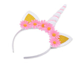 3 Pieces Kids Unicorn Headbands with Ears and Flowers for Party