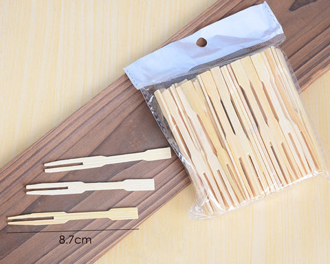 Bamboo Party Forks 100 Pieces 3.4 Inch Disposable Fruit Picks