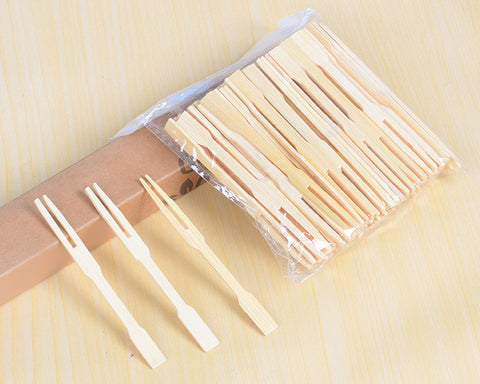 Bamboo Party Forks 100 Pieces 3.4 Inch Disposable Fruit Picks