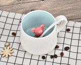 Cute Animal Ceramic Coffee Cup with Lid and Spoon