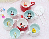 Cute Animal Ceramic Coffee Cup with Lid and Spoon