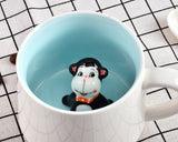 Cute Animal Ceramic Coffee Cup with Lid and Spoon