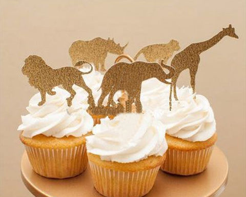 Jungle Safari Animal Cupcake Toppers 30 Pieces Glittery Cake Toppers