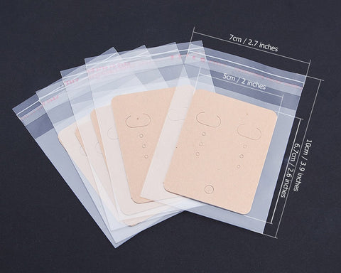 Earring Display Cards with Self-Seal Bags 200 Pieces Kraft Paper Earring Tags