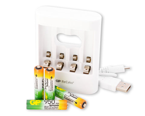 GP NiMH 950 mAh AAA Rechargeable Batteries with Free USB Charger