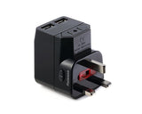 Universal Travel Adapter Wall Charger with Dual USB Port - Black
