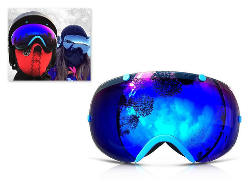 Bold Series Ski Goggles with Detachable Lens and Strap - Blue