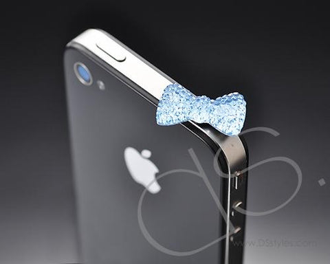 Crystal Bow Headphone Jack Plug - Blue