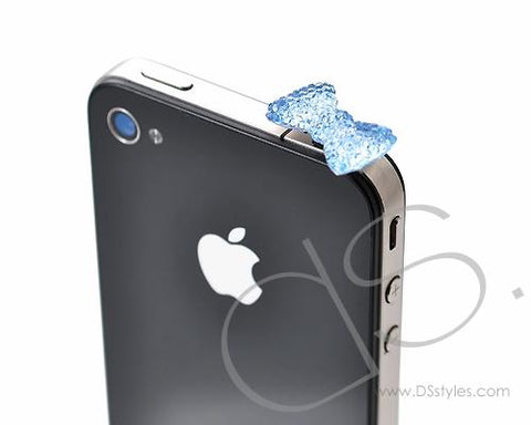 Crystal Bow Headphone Jack Plug - Blue