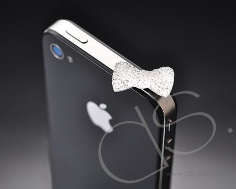 Crystal Bow Headphone Jack Plug - Silver