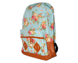 Floral Print Canvas Backpack - Blue