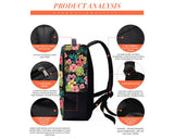 Flower Print Casual Travel Backpack - Black