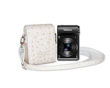 PU Ostrich Leather Mirrorless Camera Bag with Adjustable Strap - White