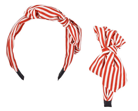 Korean Style Big Bow White Stripes Headband - Red