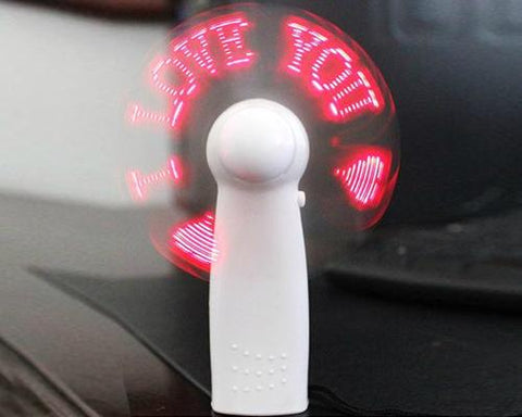 Portable Handheld LED Message USB Rechargeable Mini Pocket Fan - Red