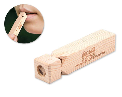 2 Pieces Wooden Whistles with Train Print Pattern