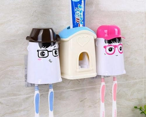 Cartoon Lover Toothpaste Squeezer and Toothbrush Holders - Blue
