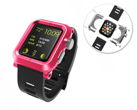 38mm Apple Watch Aluminum Case with Black Silicone Band - Magenta