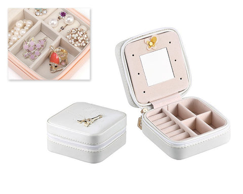 Eiffel Tower Small Travel Jewelry Box Organizer with Mirror - White