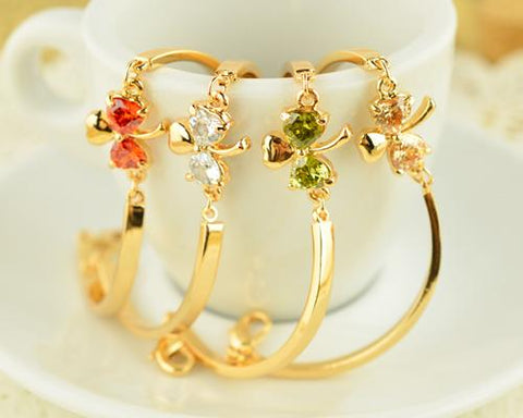 Lucky Three-leaf Clover Champagne Crystal Bangle