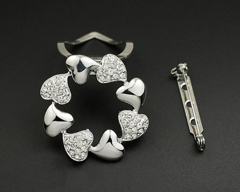 Rounded Heart Silver Crystal Brooch Pin