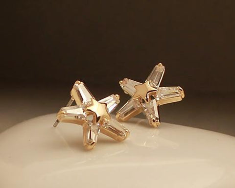 Star Snow Gold Crystal Earrings Studs for Women